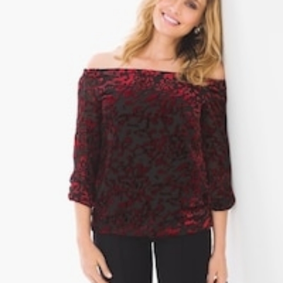 Chico's velvet off the shoulder top - Picture 2 of 7